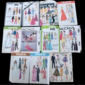 Lot of 11 Vintage Barbie Doll Clothing Sewing Pattern Collection